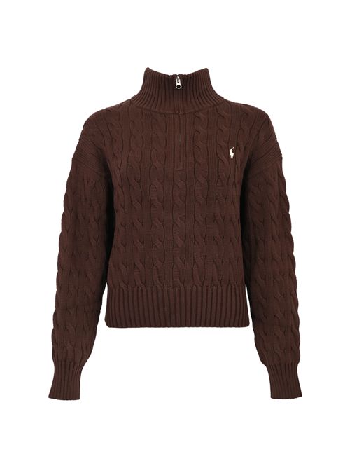 Maglia intrecciata in cotone con zip Dark Brown POLO RALPH LAUREN | 211963467505